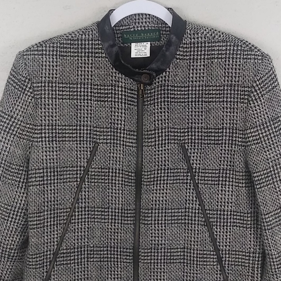 Harve Bernard Wool Grey Houndstooth Leather Detail Box Jacket HOST PICK!! - Picture 2 of 11